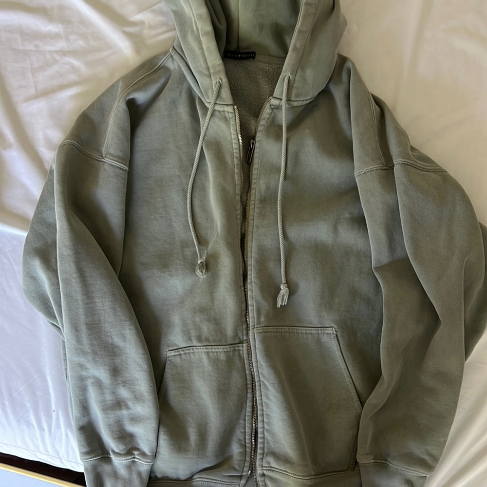 Washed Green Brandy Melville Zip Up Hoodie—Excellent Condition